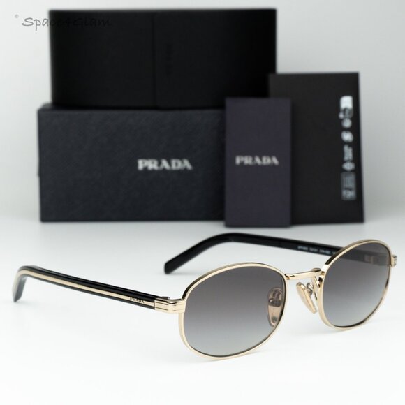 Prada Men Sunglasses Gold Grey Gradient Oval PRB53S ZVN02C NEW AUTHENTIC - Picture 3 of 10